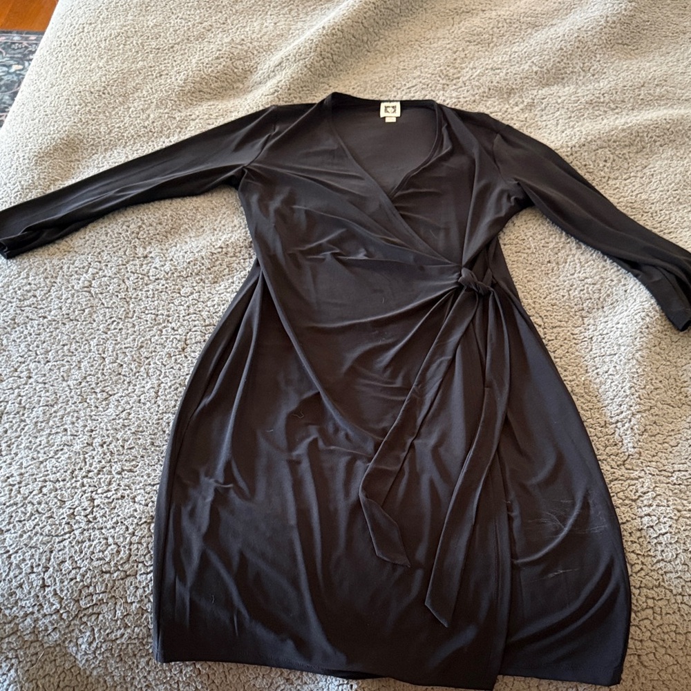 Anne Klein Black Long-Sleeve Wrap Dress